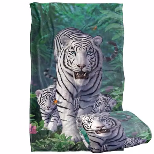 JQ Licensing White Tiger and Cubs Silky Touch Super Soft Fleece Throw Blanket, W/D/H: 91 x 147 cm