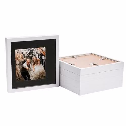 Nicola Spring Pack of 5 Square 3D Shadow Box Photo Frames in Black and White with Glass and Plastic Details – 1