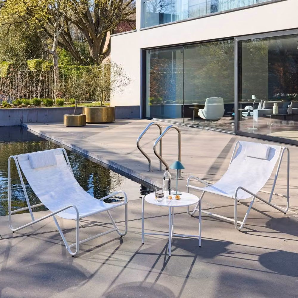 sweeek Modern Garden Lounge Set with 2 Upholstered Armchairs and Round Coffee Table in Beige – 3