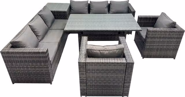 Fimous 8 Seater Garden Rattan Furniture Set with Side Table in Dark Grey – 1