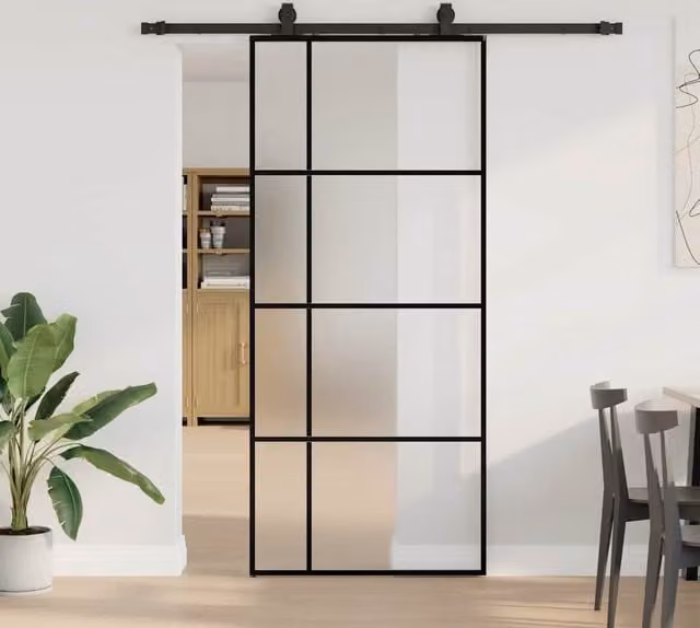 Berkfield Home Modern Sliding Glass Door with Hardware Set in Black, W: 90 cm, H: 205 cm