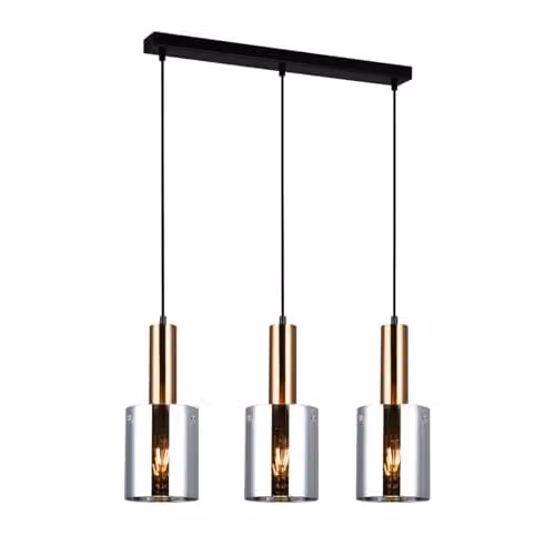 Italux Sardo PND-5581-3-BRO+SG Modern Black and Gold Pendant Light with Transparent Glass Cylinders, 3 x E27