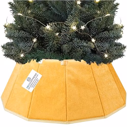 Deco Express Gold Velvet Christmas Tree Skirt, Round Tabletop Decor, W/D/H: 65 x 38 x 25 cm