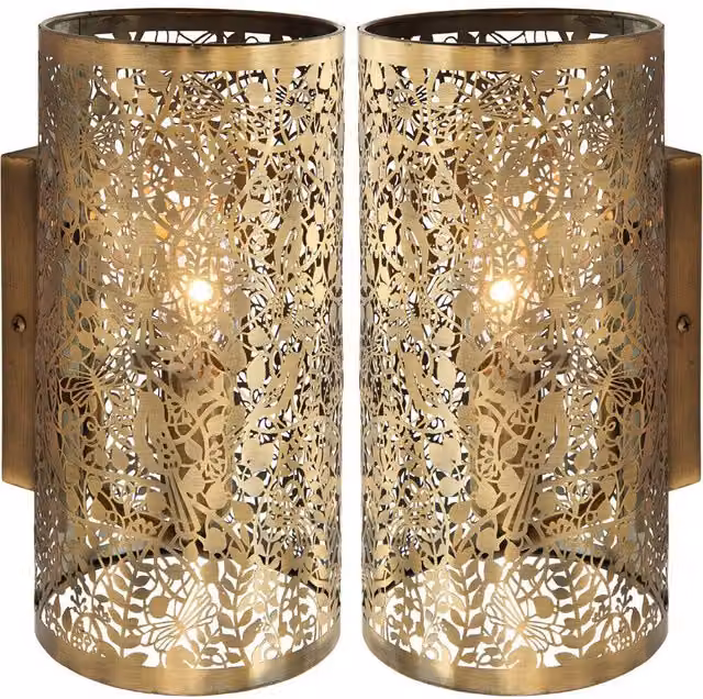 Loops 2 Pack Dimmable LED Wall Light with Brass Bird Accents and Steel Shade in Gold/Brass