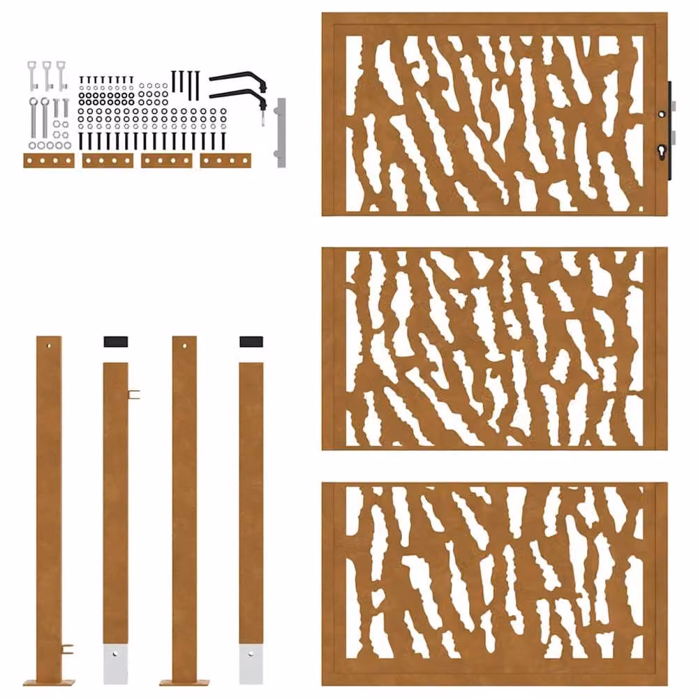 Berkfield Home Beautiful Garden Gate in Brown Weathering Steel with Trace Design, W: 105 cm, H: 155 cm – 3