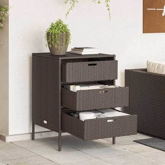 Berkfield Home Garden Storage Cabinet in Brown Poly Rattan and Steel, W/D/H: 55 x 59 x 80 cm