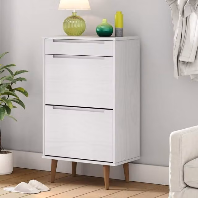 Berkfield Home MOLDE White Solid Wood Pine Shoe Cabinet W/D/H: 59.5 x 35 x 103 cm