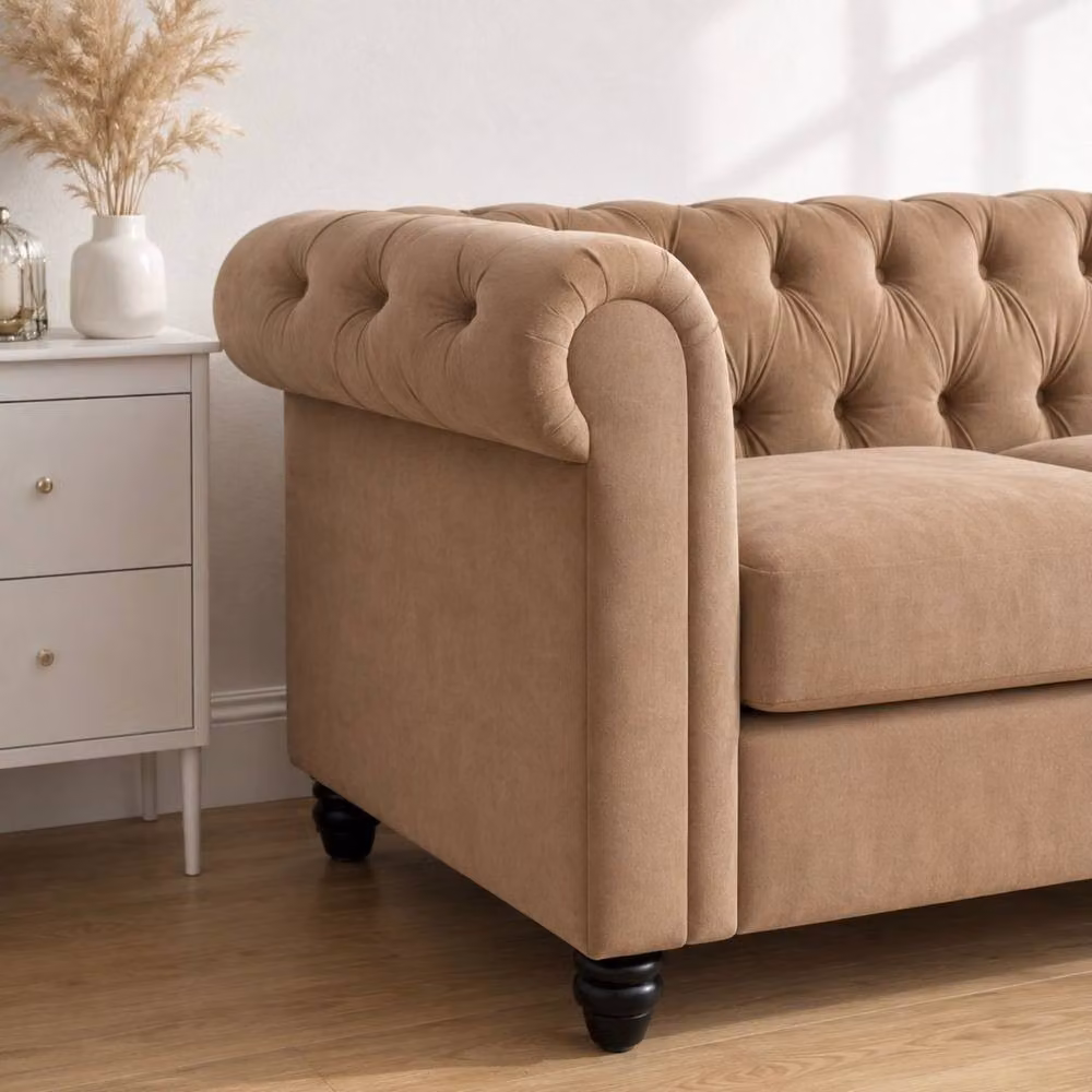 Sofaya Hampton 3 Seater Chesterfield Sofa in Camel Velvet – 2