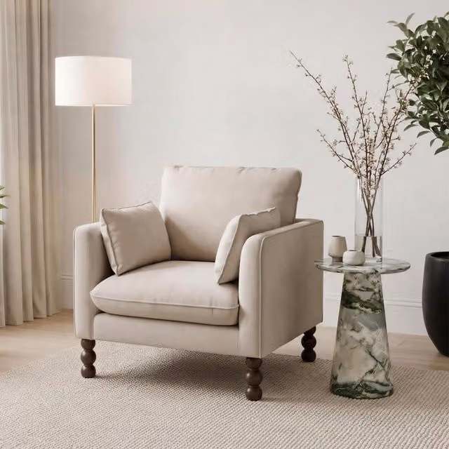 Furniturebox UK Monroe Chenille Fabric Armchair in Beige