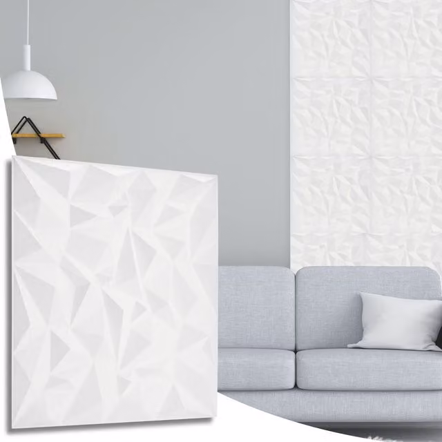 NOVECRAFTO Matte White 3D PVC Wall Panels with Diamond Design, W: 50 cm x H: 50 cm, Pack of 12