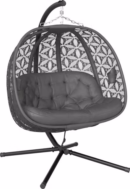 Outsunny Outdoor Double Hanging Chair with Cushions and Cup Holders, Charcoal Grey
