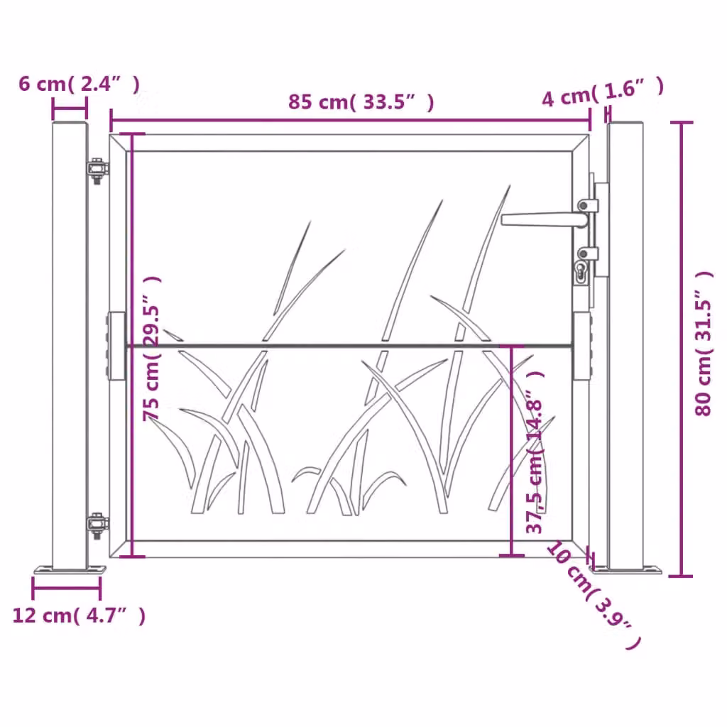 Berkfield Anthracite Steel Garden Gate with Grass Design, W: 80 cm, H: 105 cm – 4