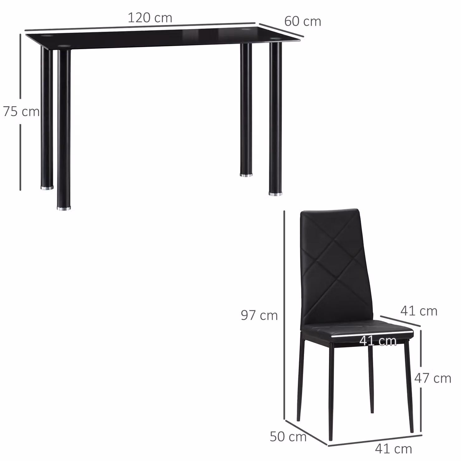 HOMCOM Modern Black Dining Table and 4 Chairs Set with Tempered Glass and Padded Seats – 3
