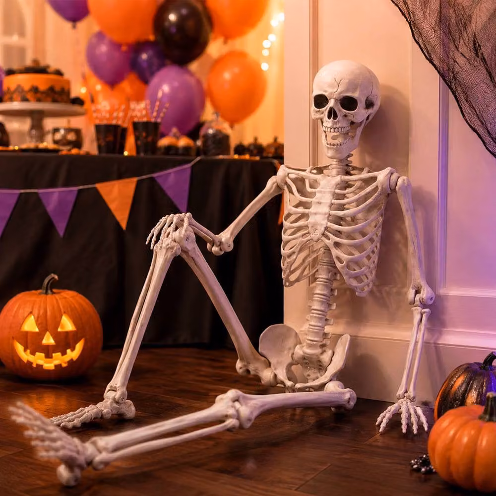 Yezi Life Size Poseable Halloween Skeleton in White, Height: 165 cm – 3