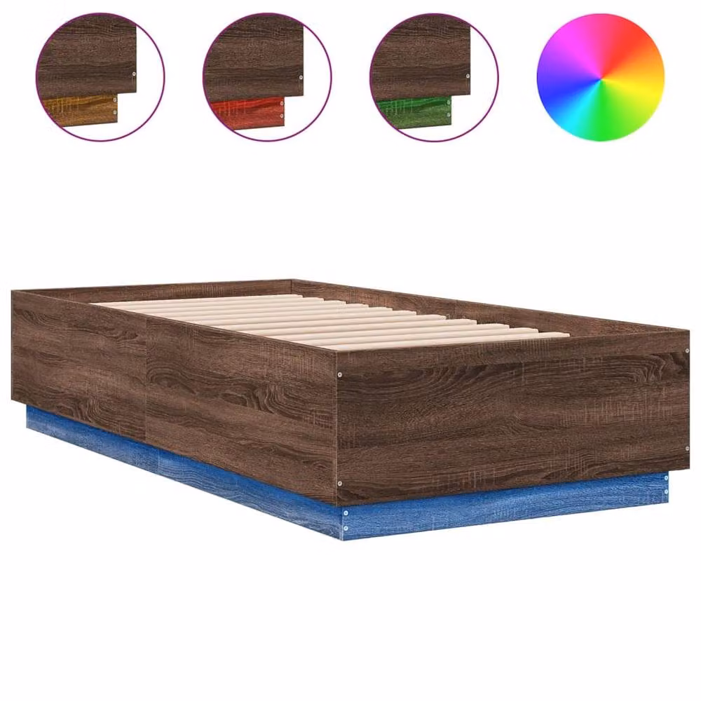 Berkfield Home Durable Bed Frame with LED Under-Bed Lighting in Brown Oak, W/D/H: 80 x 190 x 40 cm – 3