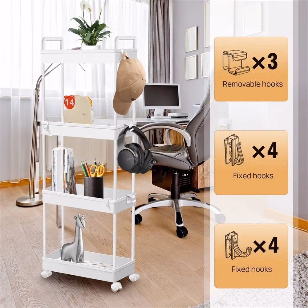 Nordara 4 Tier Slim Kitchen Storage Trolley Slide Out Organiser with Wheels in White, W/D/H: 15 x 15 x 100 cm – 2