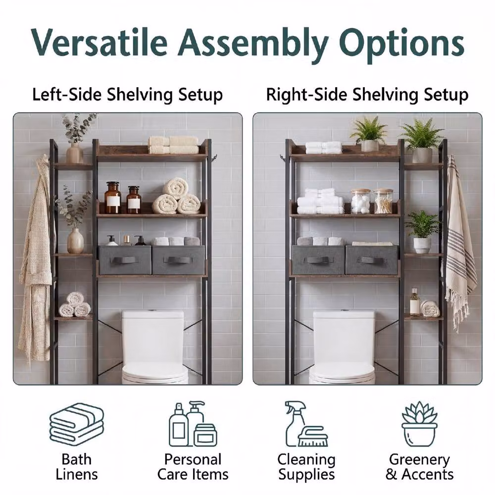 Costway 7 Tier Over the Toilet Storage Rack with 2 Drawers in Brown – 9
