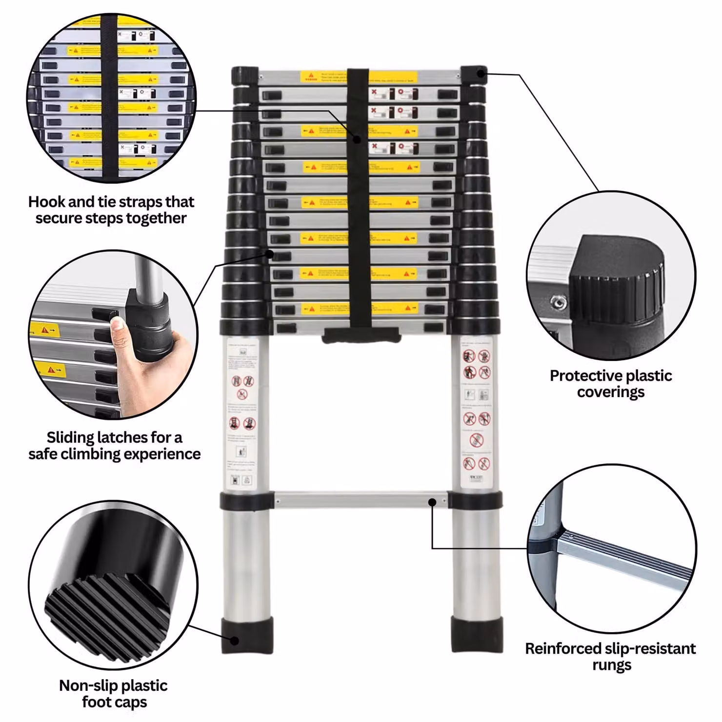 Samuel Alexander 4.7m Telescopic Multi-Purpose Aluminium Folding Ladder in Silver – 4