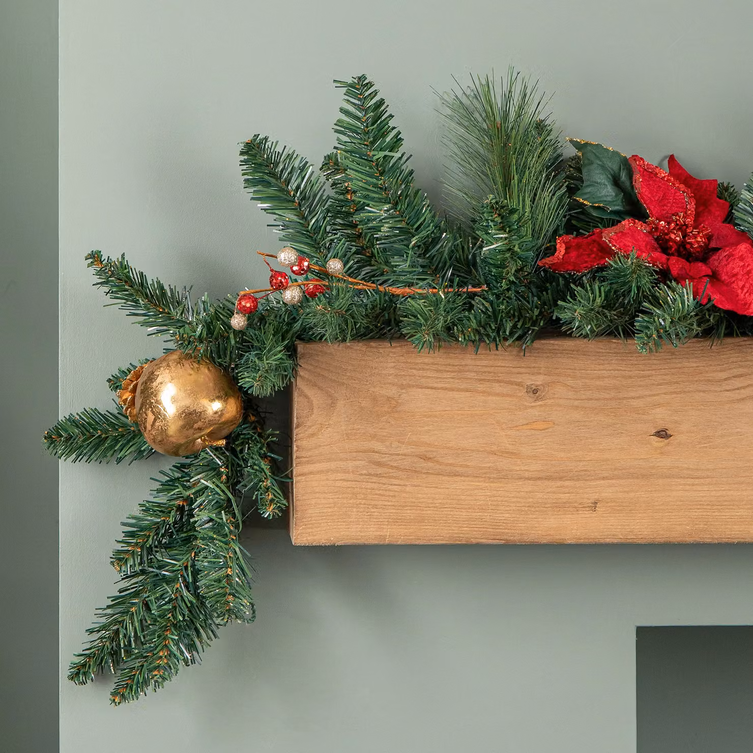 Samuel Alexander 1.8m Deluxe Christmas Garland with Red and Gold Poinsettias and Green Foliage – 3