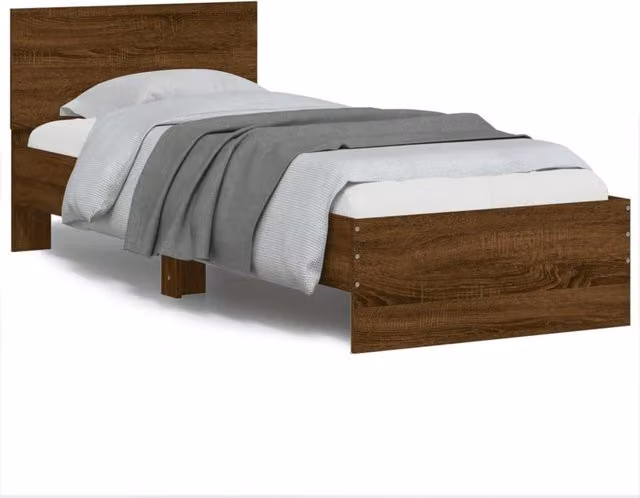 Berkfield Home Small Single Bed Frame in Brown Oak with LED Lights and USB Charging Port, W/D/H: 75 x 190 cm – 1