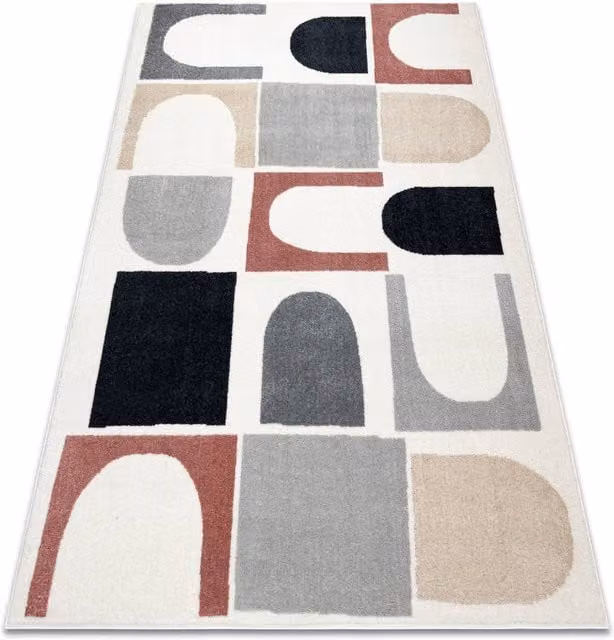 RugsX Fusion Geometric Modern Rectangular Rug in White and Multicolour, W: 80 cm, L: 150 cm