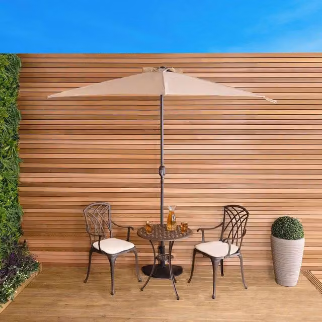 Charles Bentley Beige Metal Garden Balcony Umbrella with Crank Function, 2.7 m