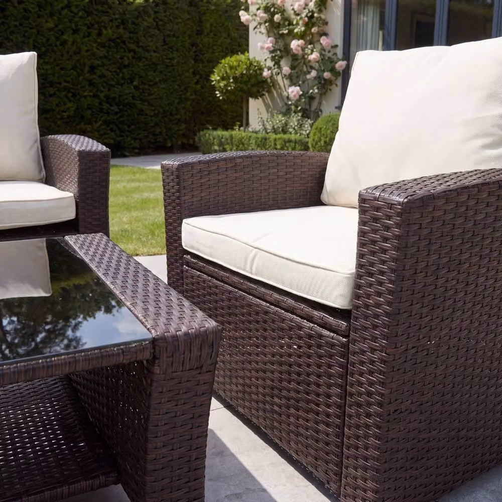 Artemis Home Pallini 4 Piece Brown Rattan Patio Set with Metal and Glass Details – 2