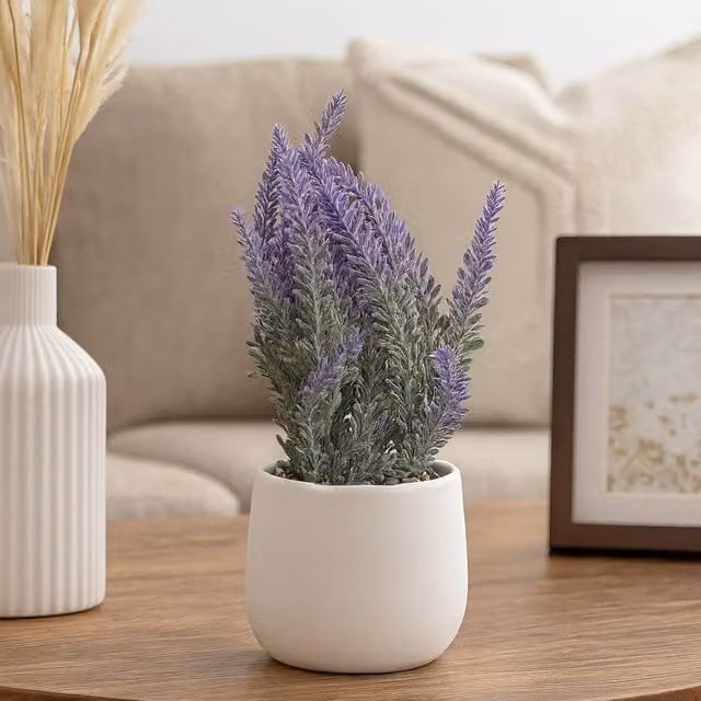 Voltico Artificial Purple Lavender Plant in a White Ceramic Pot, Height: 26 cm – 1