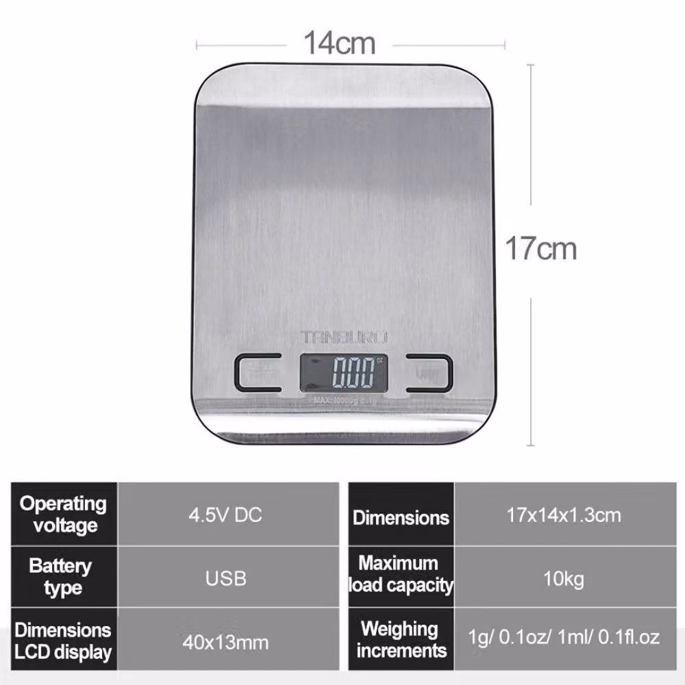Kelvenix Digital LCD Kitchen Scale in Silver with 10kg Capacity – 5