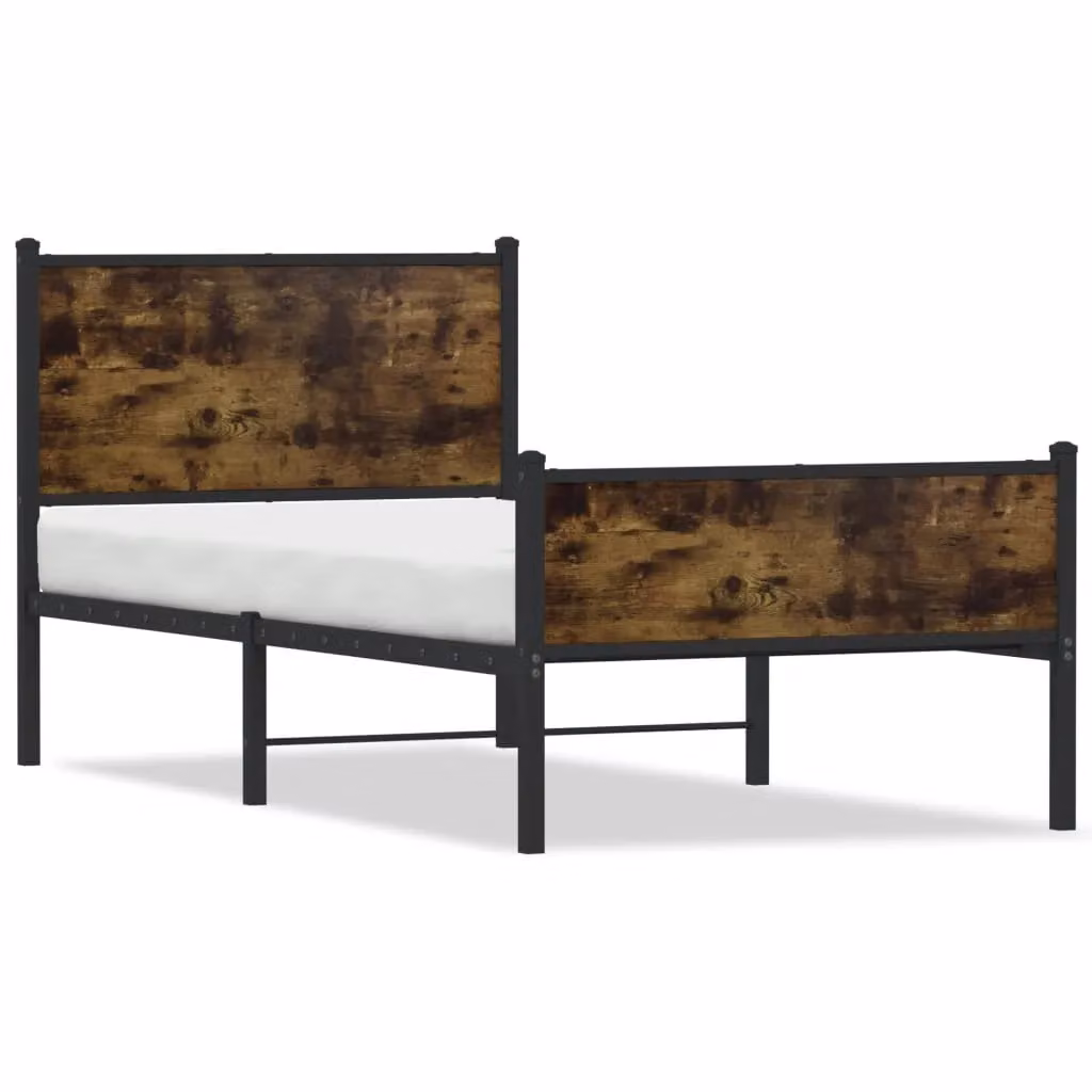 Berkfield Home Metal Single Bed Frame in Smoked Oak Brown, W/D/H: 90 x 190 cm – 2