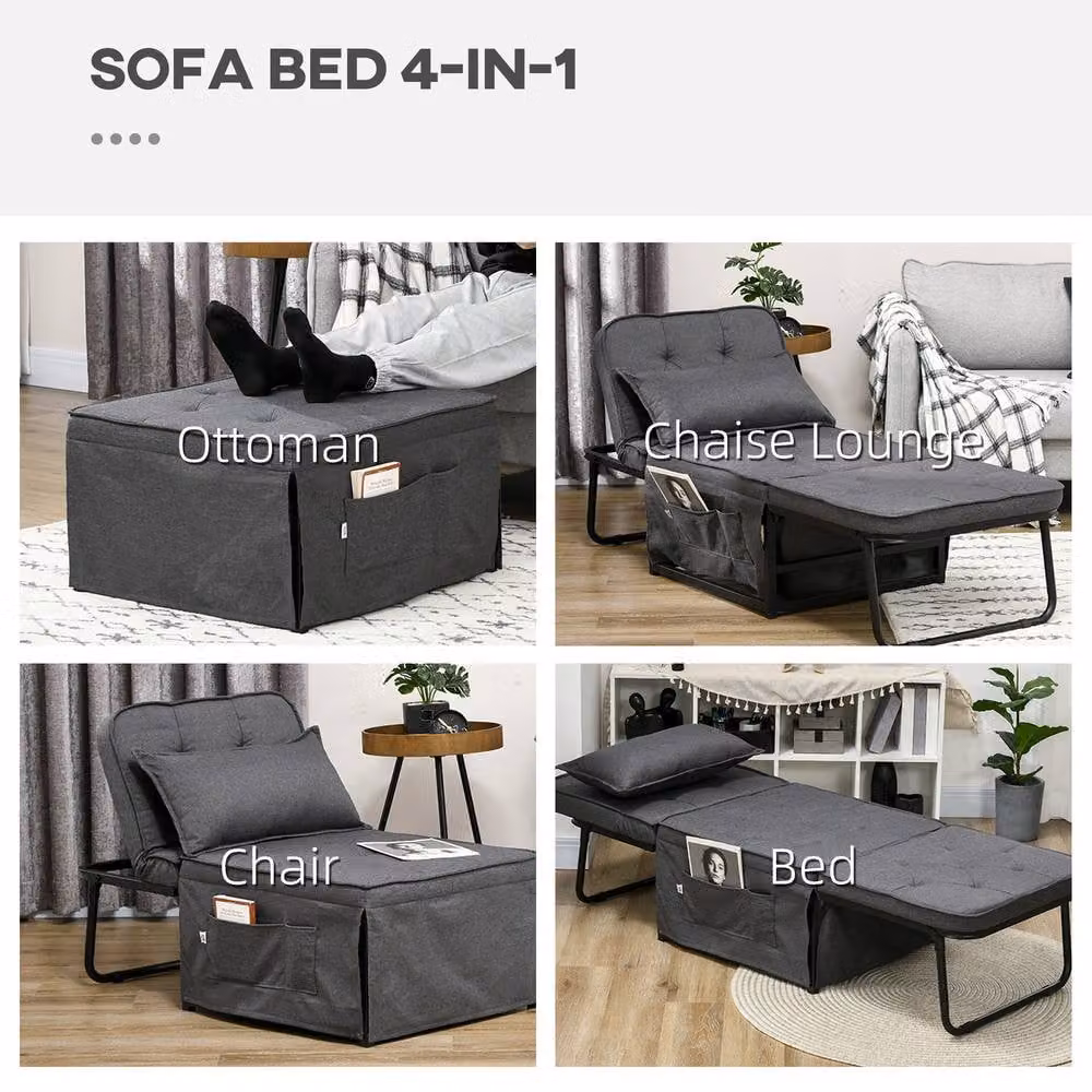 STILVORA Modern Grey Fabric Sleeper Chair Bed with Adjustable Backrest and Ottoman – 5