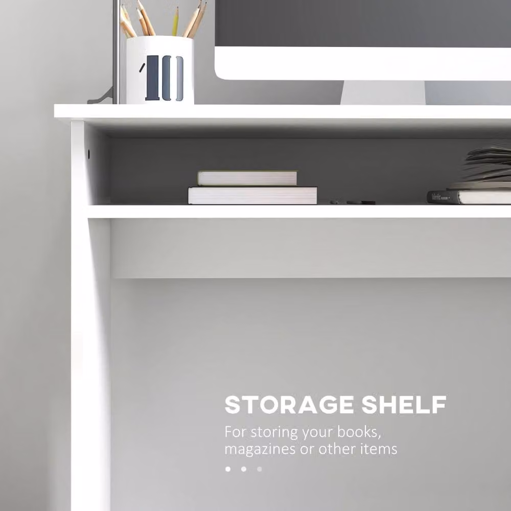 Wyld Haus Selu Compact Writing Desk with Storage Shelf, High Gloss White, Height: 90 cm – 4
