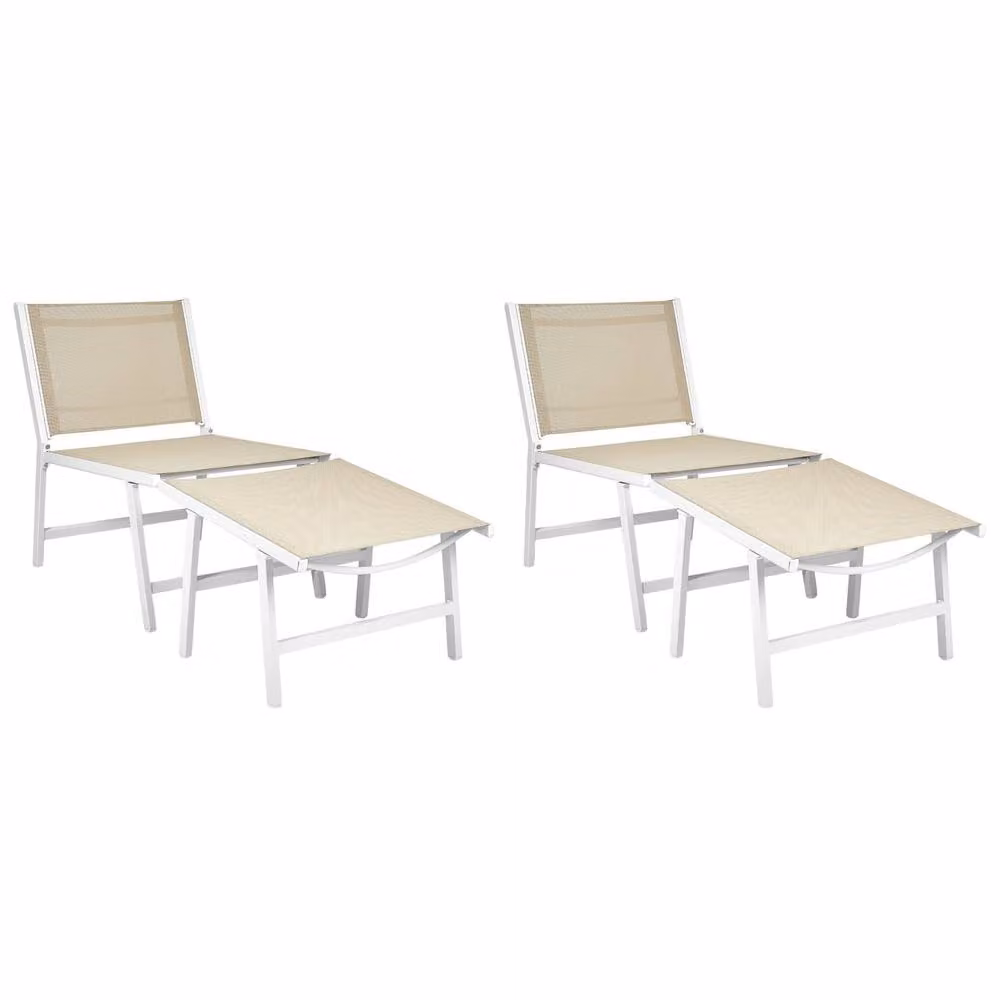 Wyld and Coco Set of 2 Beige Textilene Garden Chairs with Footrests and Aluminium Frame – 2