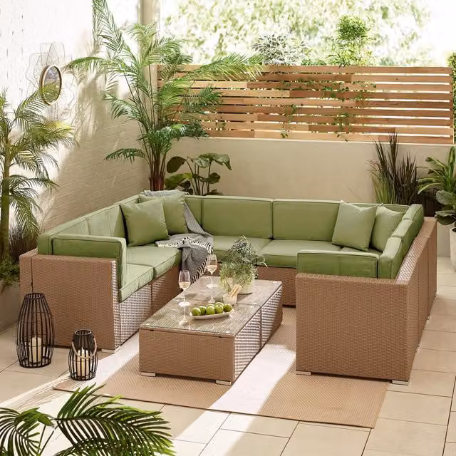 FurnitureboxUK Orlando Rattan Modular 8 Seater Outdoor Patio Corner Garden Sofa Set in Green