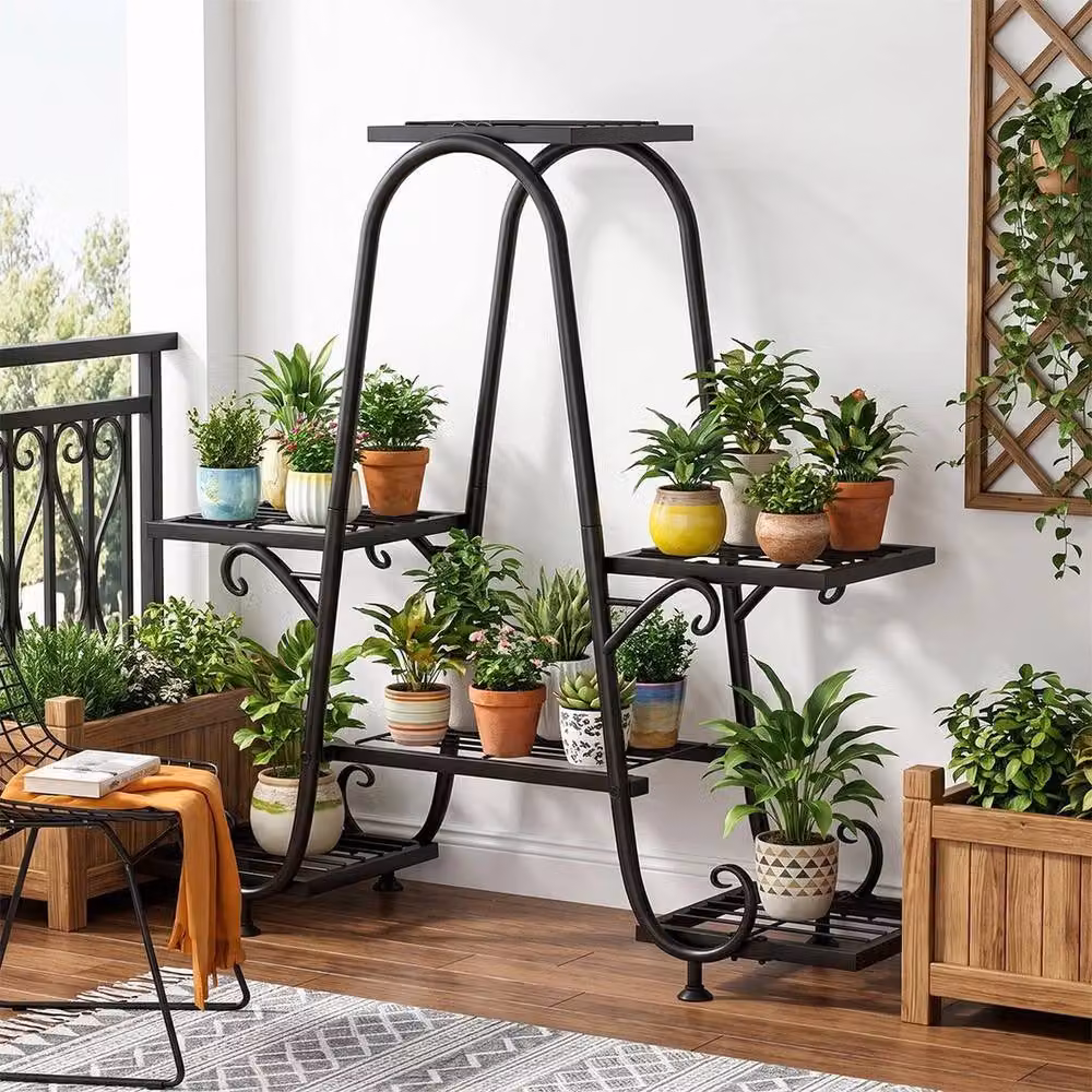 KORVIXA Heavy Duty 3-Tier Metal Plant Stand in Matt Black – 2