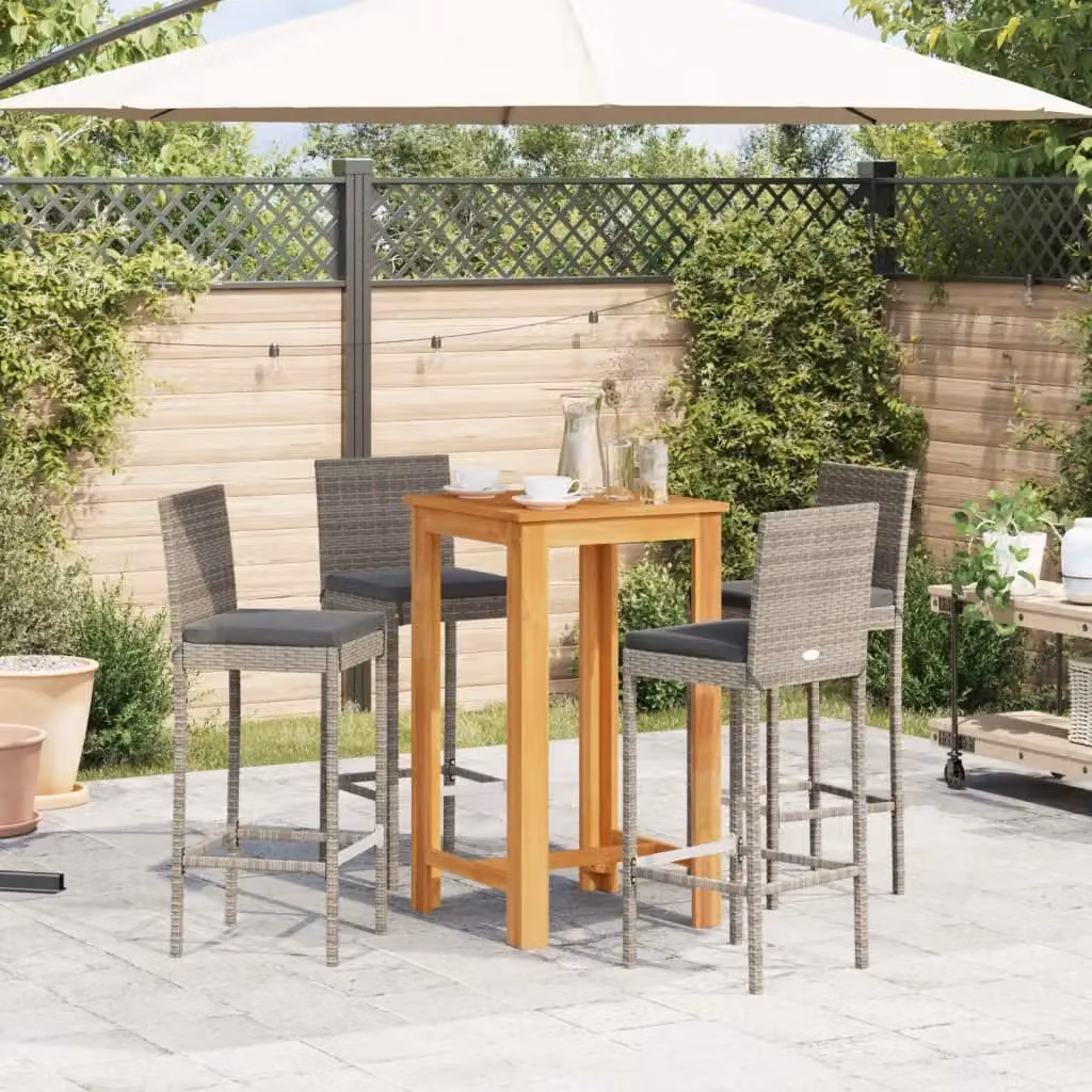 Berkfield Home 5 Piece Modern Garden Bar Set in Grey Acacia Wood and Poly Rattan – 2