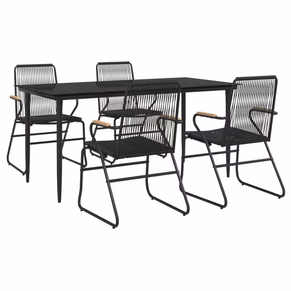 Berkfield Home 5 Piece Modern Garden Dining Set in Black PVC Rattan with Metal and Glass Details – 3