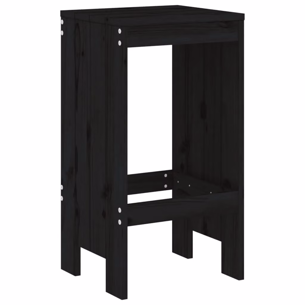 Berkfield Home Set of 2 Black Rustic Solid Pine Bar Stools, W/D/H: 40 x 36 x 75 cm – 3