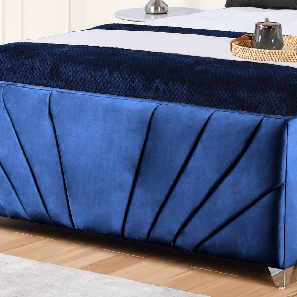 UK Bed Furniture Sunrise Upholstered Velvet Slatted Base Bed in Blue, W/D/H: 90 x 200 cm – 3