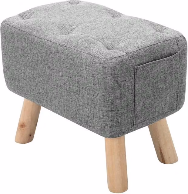 KORVIXA Grey Linen Ottoman Stool Pouffe, W/D: 100 x 100 cm