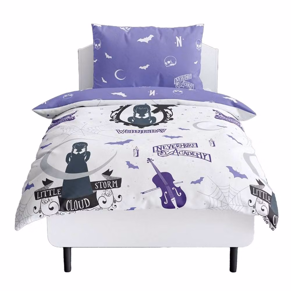 Wednesday Destined Reversible Single Duvet Cover and Pillowcase Set in Purple Cotton – 2