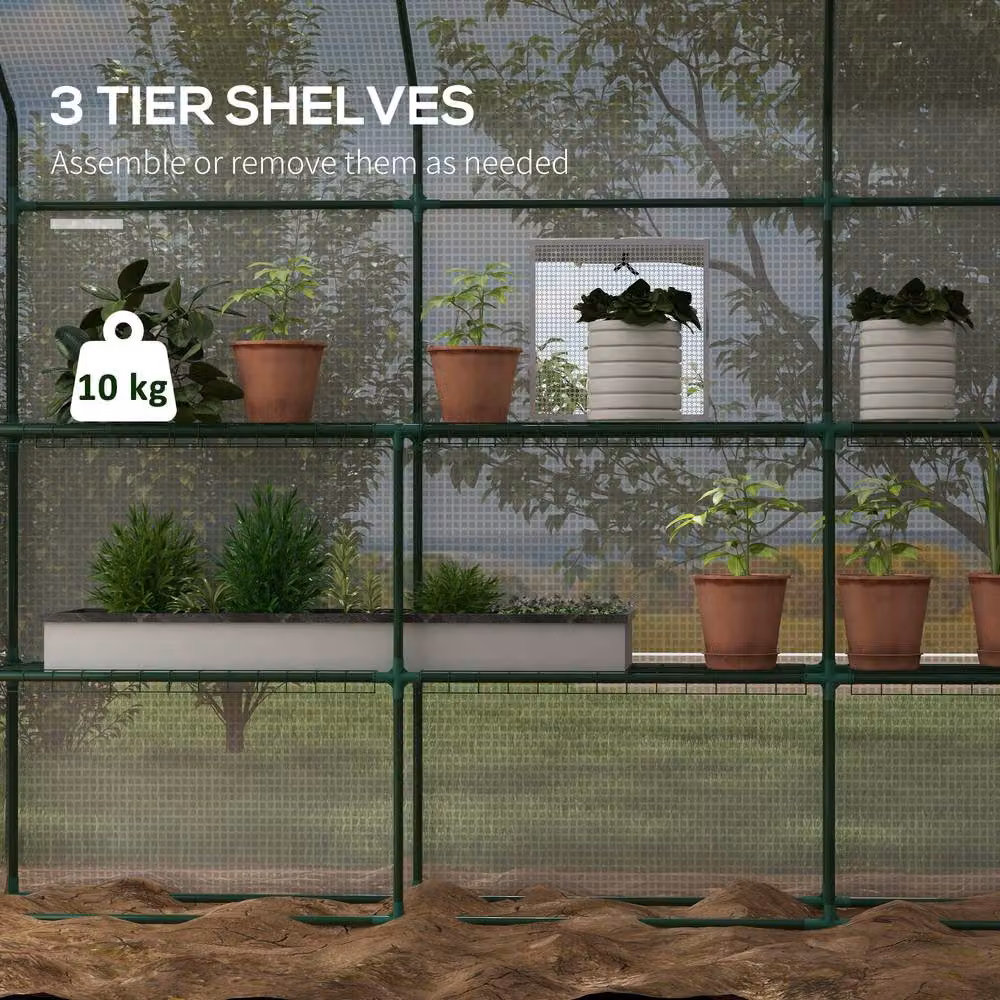 Outsunny White Walk-in Greenhouse with 3 Tier Shelving, W/D/H: 140 x 213 x 190 cm – 5