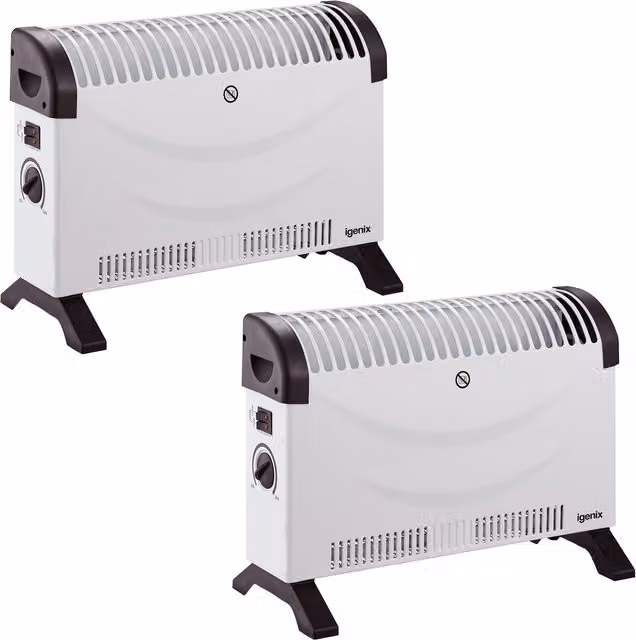 Igenix IG5200/2PACK Portable Electric Low Energy Convector Heater with Adjustable Thermostat and Overheat Protection, 2000W, White, Pack of 2