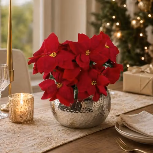 Leaf Design UK Red Poinsettia Artificial Christmas Potted Houseplant, Height: 40 cm – 2