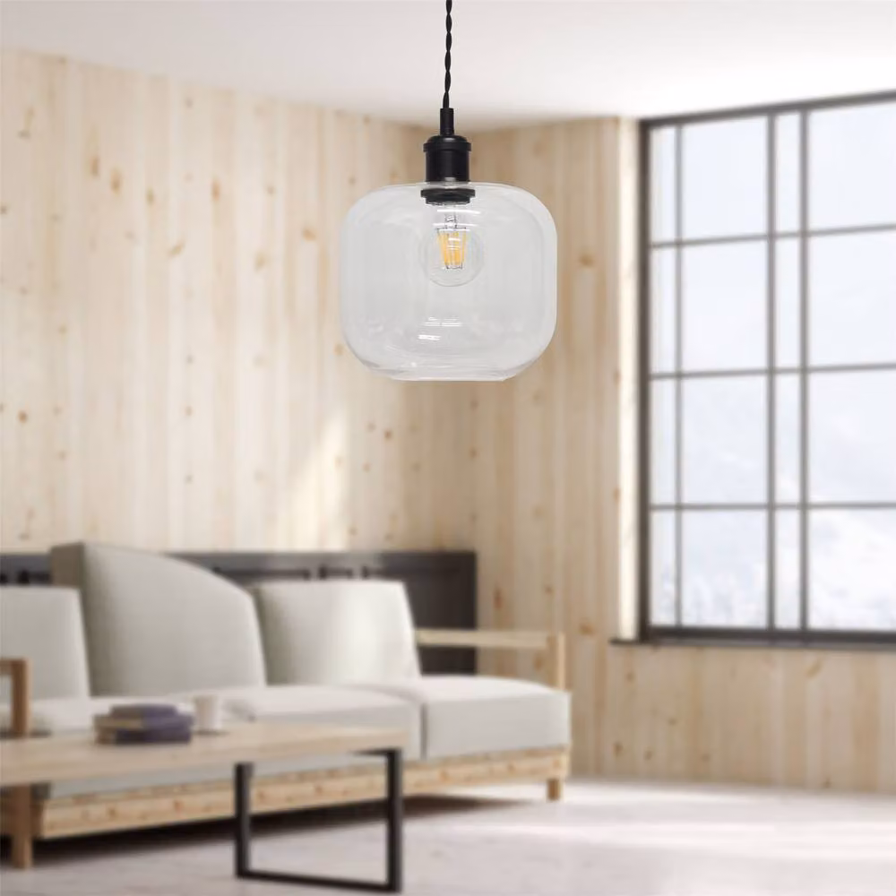 First Choice Lighting Bletch Retro Pendant Fitting with Transparent Glass and Black Metal Finish – 2