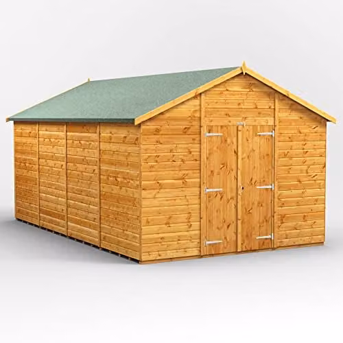 Powersheds Premium Pent Wooden Garden Shed with Double Doors in Natural Brown