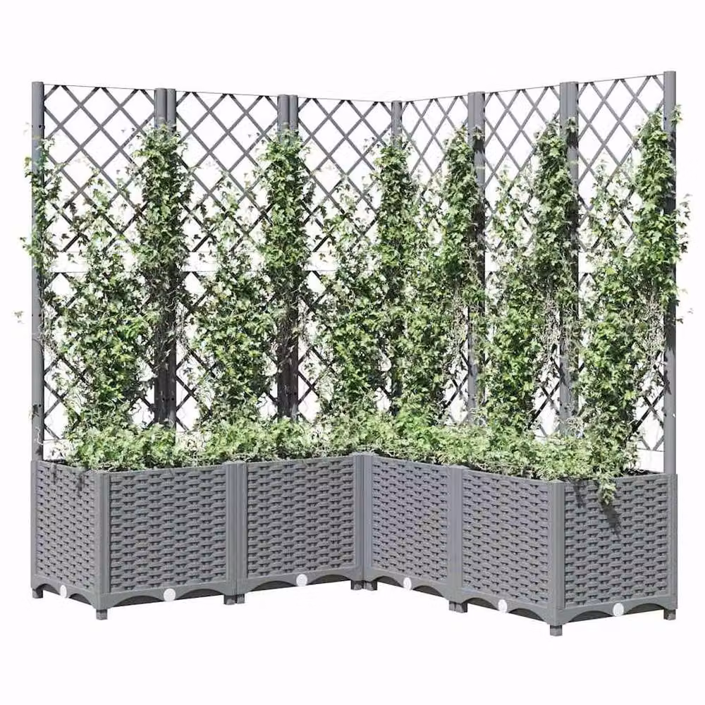 Berkfield Home Garden Planter with Trellis in Light Grey, W/D/H: 120 x 120 x 136 cm – 3