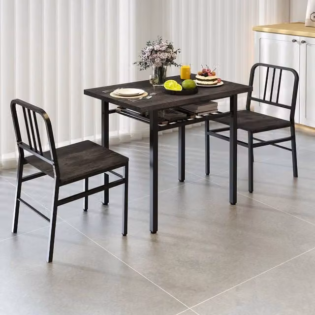 EONLION 3-Piece Rectangular Dining Table and Chairs Set in Matt Grey – 1
