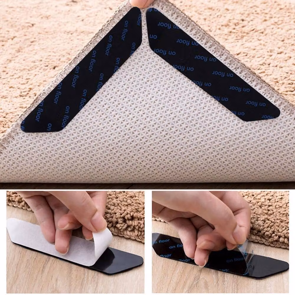 Pawnora 8 Piece Anti Slip Strip Shaped Rug Underlay, Black, 110 x 120 cm – 4