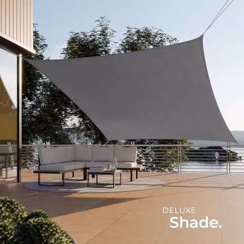 tectake Grey Square Sun Shade Sail with UPF 50+ UV Protection, W/D/H: 3.6 x 3.6 x 3.6 m, Breathable Polyethylene Fabric Canopy – 6